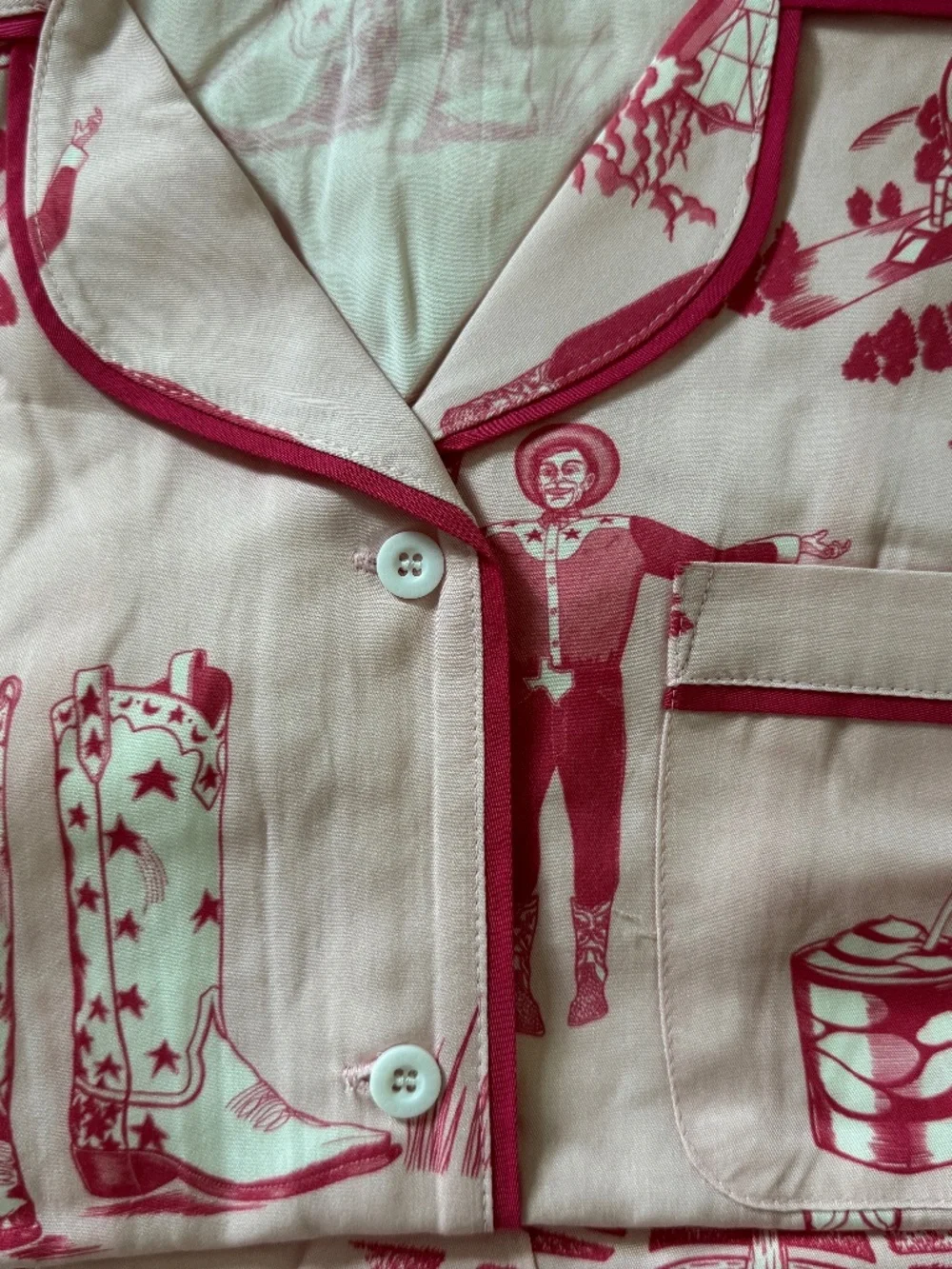 Katie Kime Short Pajama Set. Pink with western theme print. New with tags. Small - Picture 3 of 5